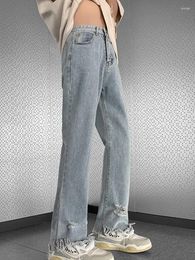 Men's Jeans Women Men Boyfriend Streetwear Ripped Bell Bottom Slim Fit Cargo Denim Pants Homme Distressed High Street Trousers