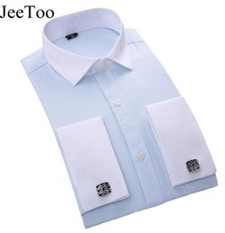 Whole Men French Cufflinks Shirt 2017 New Men039s Shirt Long Sleeve Business Male Brand Shirts Slim Fit French Cuff Dress 6861008