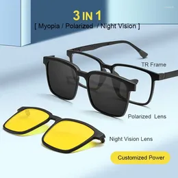 Sunglasses Frames 3 In 1 Ultralight Optical TR90 Glasses Frame Men Night Vision Polarised With 2PCS Magnetic Adsorption Clip Lens