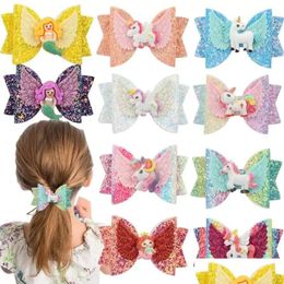 Party Favour Fedex 3 Inch Girl Child Hair Bow Clip Sequin Mermaid Barrettes Hairbow Hairpin Head Accessories 12 Colours Drop Delivery Ho Dhtek