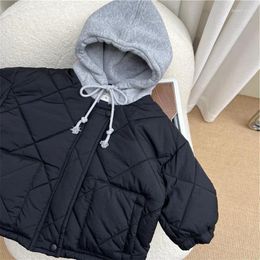 Down Coat Children Cotton Padded Coats Winter Solid Plaid Warm Boys Girls Hooded Parka 1-8Years Kids Loose Casual Quilted Jackets