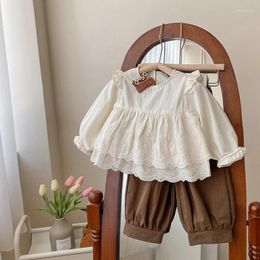 Clothing Sets Kids Clothes Girls Set Spring Toddler Baby Ruffled Long Sleeve Shirt And Solid Pants 2pcs Infant Suit Korean Style