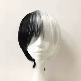 Party Supplies Unisex Black White Split Colour Fringe Bangs Short Straight Cosplay Anime Wig