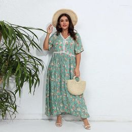 Plus Size Dresses French Style Western-style Oversized Dress With Cotton Silk Lace And Floral Hem Women Clothing