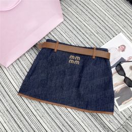 Embroidered Letter Womens Denim Skirts With Belt Designer Classic Short Dress INS Fashion Girls Mini Skirt