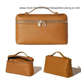 LP bag Loro Piano Extra Pocket L19 Handbag Designer Fine Ostrich Leather Grain Luxury Backpack Pattern Detachable Classic Double Zipper Women Extra Pocket Mini Tote