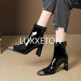 Boots Style Winter Shoes Woman Office Lady Sexy Brand Ankle Metal Pointed Toe Side Zipper High Heels Booties