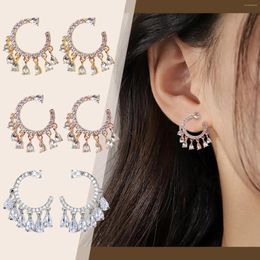 Stud Earrings 2024 Trend Unique Design Shiny Temperament Silver Color Zircon Flower C Shape Female Jewelry Premium Gift Wholesale