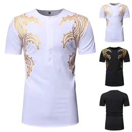 Men's Casual Shirts Men Summer Mens Short Sleeve T Shirt African Style Gold Printing Five Quarter Ropa Para Caballero