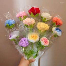 Decorative Flowers 1pcs DIY Knitting Bouquet Rose Flower Hand-Knitted Fake Knit Home Table Gifts Crochet Floral Bouquets