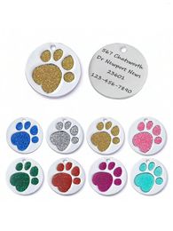 Dog Tag Glitter Personalized Custom Cat Collar Anti-lost Pet Name Plate Metal Pendant Keychain Accessories