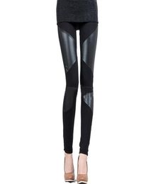 New Slim Fit Women Leggings Splicing Sexy Stretch Stripe Leggins Faux Leather Legging Ladies Skinny Pants9053410