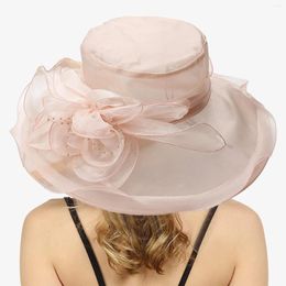 Wide Brim Hats Summer Sun Hat Women Fedora Elegant Solid Velvet Flower Trim Ladies Winter Wedding Dress