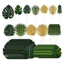 Decorative Flowers Green Leaves Decoration 66 PCS Tropical Palm Artificial Plants Hawaiian Theme Party Decor Plant Jungle