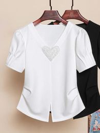 Women's T Shirts Women Shirt Summer 2024 Luxury Designertop High Quality Rhinestone Embelished Tops Free Shiping Clothes Y2k 3xl