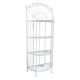 Hooks Vintage Retro White Metal Half Round 4 Tier Flower Stand Organization Shelf Indoor Outdoor