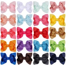 Baby Hairclips Ribbon Bow Hairpin Clips Girls solid Bowknot Barrette Kids Hair Boutique Bows Children Hair Accessories 4.13inch