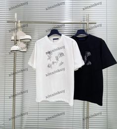 xinxinbuy Men designer Tee t shirt 2024 Italy Flower letter embroidery short sleeve cotton women black white Apricot M-3XL