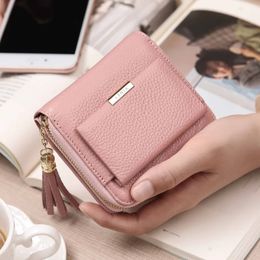 Tassel Design Genuine Leather Short Wallet for Women Luxury Designer Minimalist Card Exquisite Gift Box 240520