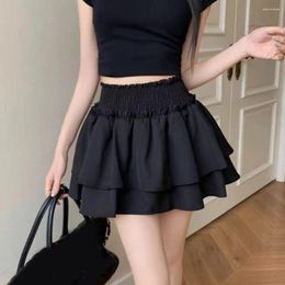 Skirts Solid Colour Culottes Elegant Pleated Mini With High Waist Ruffle Layer Hem A-line Cake Skirt For Women Stylish