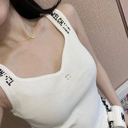 Women v-neck sleeveless logo appliqued letter print knitted designer tank tops vest SMLXLXXL