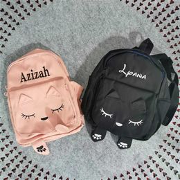 Backpacks Embroidery Cute Cat Backpack Childrens Travel Shoulder Bag Personalised Name Childrens Book Bag Girl Boy Birthday Gift Backpack d240520