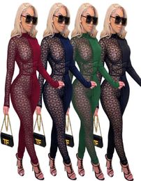 Plus size 2X Women sexy night club wearing sheer Jumpsuits trendy solid color long sleeve overalls sexy skinny bodysuits leggings 8887090