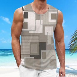 Men's Tank Tops Summer Geometric Pattern 3D Digital Printing Casual Holiday Street Hipster Sleeveless Top Tie Front Shirts For Men