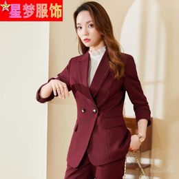 Women's Two Piece Pants Wine Red Small Suit Outfit 2024 Early Autumn Korean Style Graceful And Fashionable Slim Fit Suits