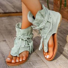 Sandals Women Flats Open Toe Fashion Shoes 2024 Designer Summer Casual Walking Cross Lace Up Cosy Female Zapatos