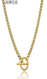 Chains Long T Bar Choker Necklace For Women Men Cuban Chain Gold Colour Hip Hop Geometric O Shape Lock Statement3429818