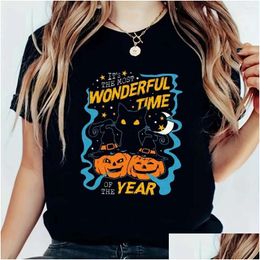 Women'S T-Shirt Womens T Shirts Fashion Printed 2024 Halloween Trend O-Neck 90S Short Sleeved Pattern Casual Black T-Shirt. Drop Del Dhzsg