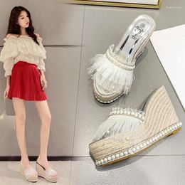 Slippers Sequine Platform Women Wedge Slides Summer Beach Casual Gold Silver PVC Mules High Heels Sandals