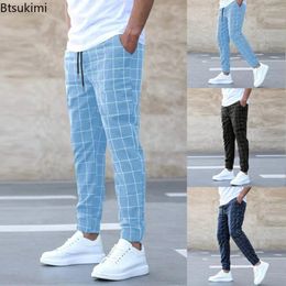 Men's Pants 2024 Casual Plaid Drawstring Elastic Waist Design Trendy Streetwear Men Loose Sport Trousers Joggers