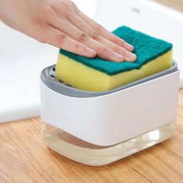 Liquid Soap Dispenser 350Ml Portable Pump Dispensing Box Dishwashing Sponges Plastic Rack Dish Kitchen Sink Cleaning Tools