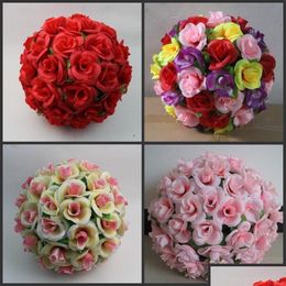 Decorative Flowers & Wreaths 820Cm Wedding Centrepieces Silk Rose Hanging Flower Ball Party Kissing Pomander Decoration Supplies Drop Dhtc1