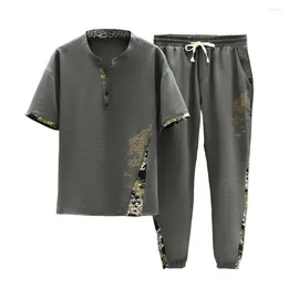 Men's Tracksuits Color-block T-shirt Pants Set Tiger Print Casual Suit With Stand Collar Elastic Waist Drawstring For Summer