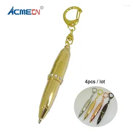 2pcs / Lot Brass Mini Rose Gold Ball Pen With Key Ring Novelty Design Ballpoint Cute Silver Gifts For Christmas