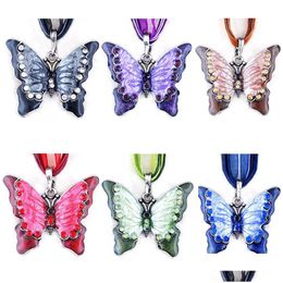 Pendant Necklaces Fashion Necklace Butterfly Alloy Jewelry Vintage Sier For Women Girl Animal Charm Sweater With Retail Drop Delivery Dheaz