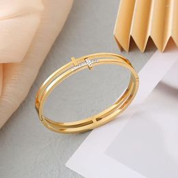 Bangle Anti-rust Cross Bracelet For Women Classic Religion Party Double Zircon Jewelry Anniversary Gift Direct Selling