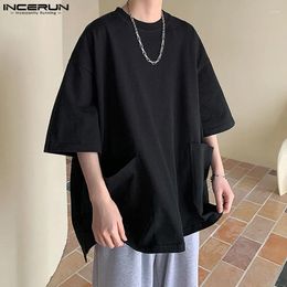 Men's T Shirts INCERUN Tops 2024 Korean Style Mens Loose Large Pocket Design T-shirts Casual Fashion O-neck Three-quarter Sleeve Camiseta