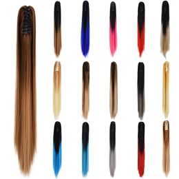 JOY BEAUTY 26 Synthetic Women Claw on Ponytail Clip in Hair Extensions Straight Style Tail Hairpiece Ombre Brown Blonde 240518