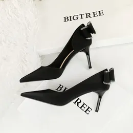 Dress Shoes BIGTREE Bowknot Women Pumps Fashion High Heels Sexy Party Stilettos Office Silks Satins Lady