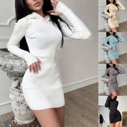 Casual Dresses Women Sexy Sweater Dress Solid Colour Long Sleeve Fashion Elegant Warm Winter Sweaters Mid-length