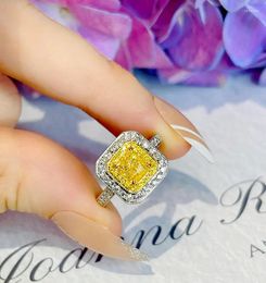 Cluster Rings Luxury 925 Sterling Silver Engagement Wedding For Women Square Yellow Topaz Gemstone Anniversary Resizable Ring Jewelry