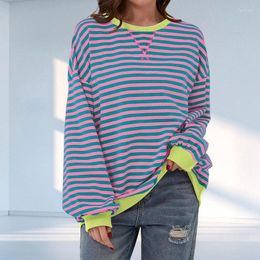 Women's T Shirts Women Striped Pullover Oversized Sweatshirt Crew Neck Long Sleeve Shirt Top Casual Loose Fit Sweater T-shirt