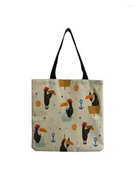 Bag Cartoon Bright Colours Toucan Printed Shopping Cute Animal Open Pockets Handbags Eco Reusable Custom Pattern Shoulder Bags