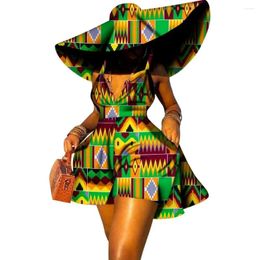 Ethnic Clothing Women Summer Dress African Print Jumpsuit Sexy Sleeveless V-neck Short Pant With Hat Fashion Clothes Lady Attire WY8844