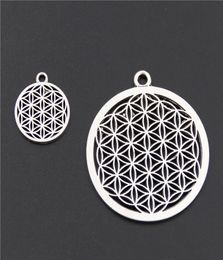 5pcs Silver Color Pendant Flower Of Life Circle Shaped Seed Sacred Geometry Craft Diy Findings4656811