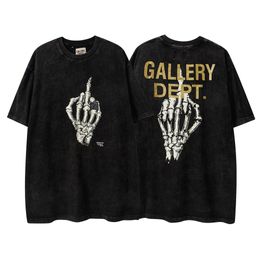 gilded letter skull hand bone print high street loose mens and womens same cotton short sleeve T-shirt